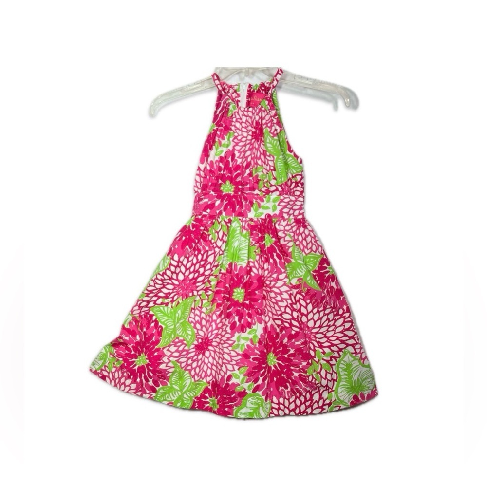 Lilly Pulitzer Girls Dress Size 7 Pink White Green Floral Sleeveless Summer